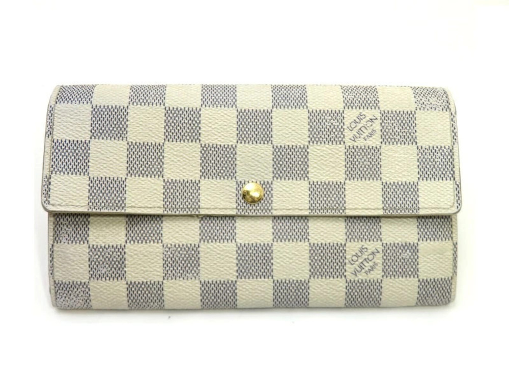 LOUIS VUITTON Long Wallet Portefeuille Sarah Damier Azur White SJ